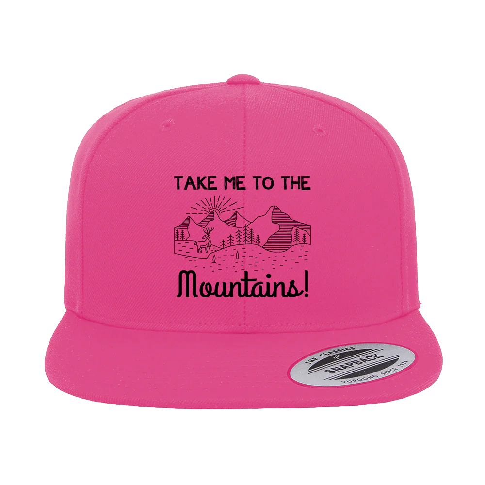 Hiking Take Me To The Mountains Embroidered Flat Bill Cap