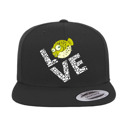 Love Fishing Green Blowfish Globe Flat Bill Cap