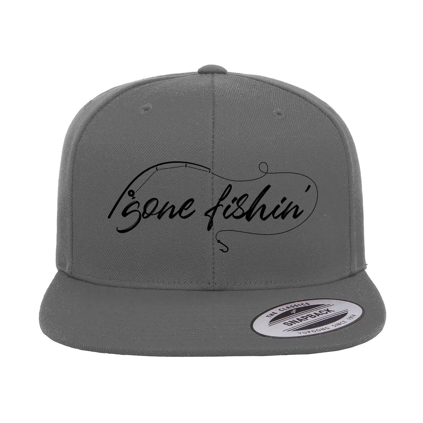 Gone Fishing with Rod Embroidered Flat Bill Cap