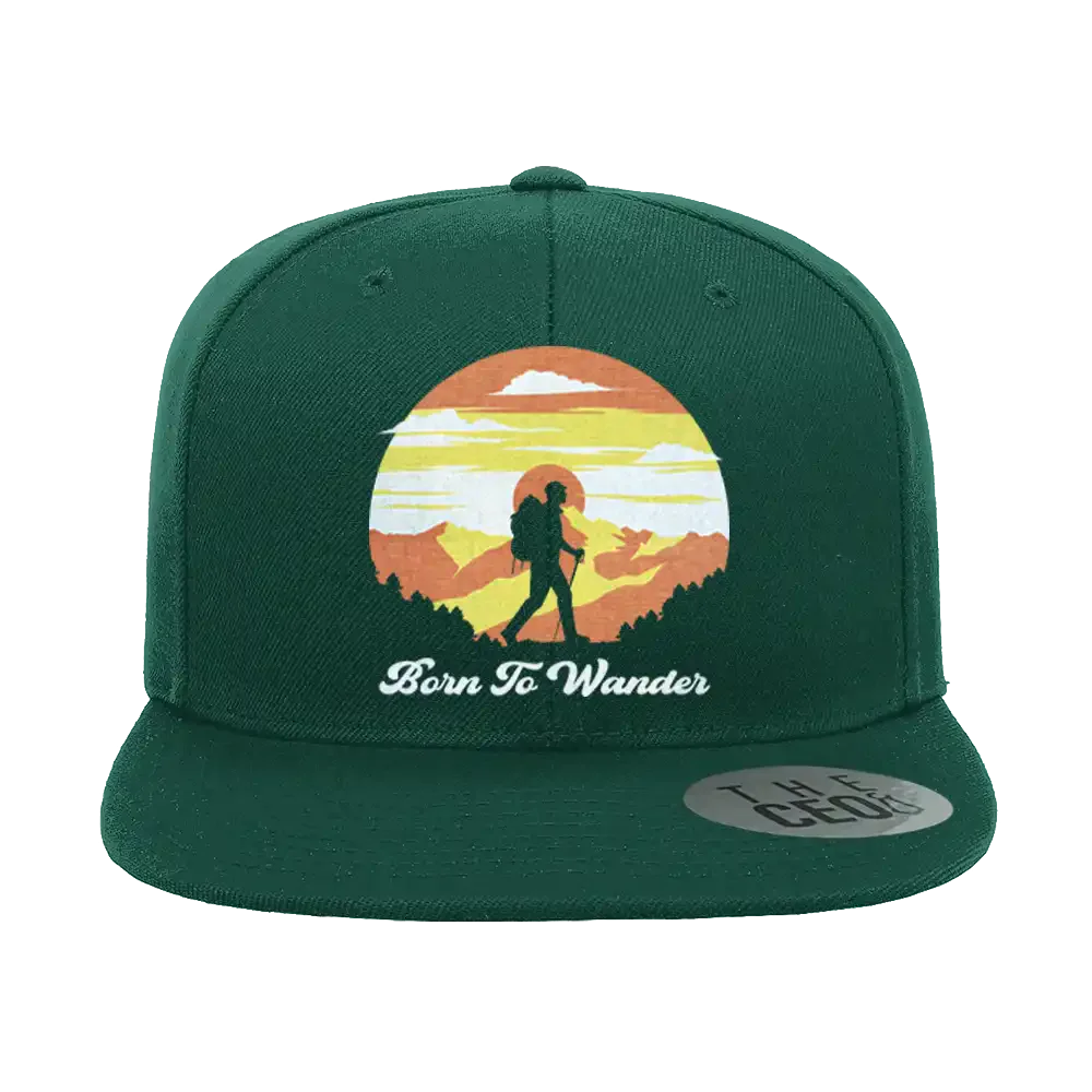 Born To Wander Embroidered Flat Bill Cap