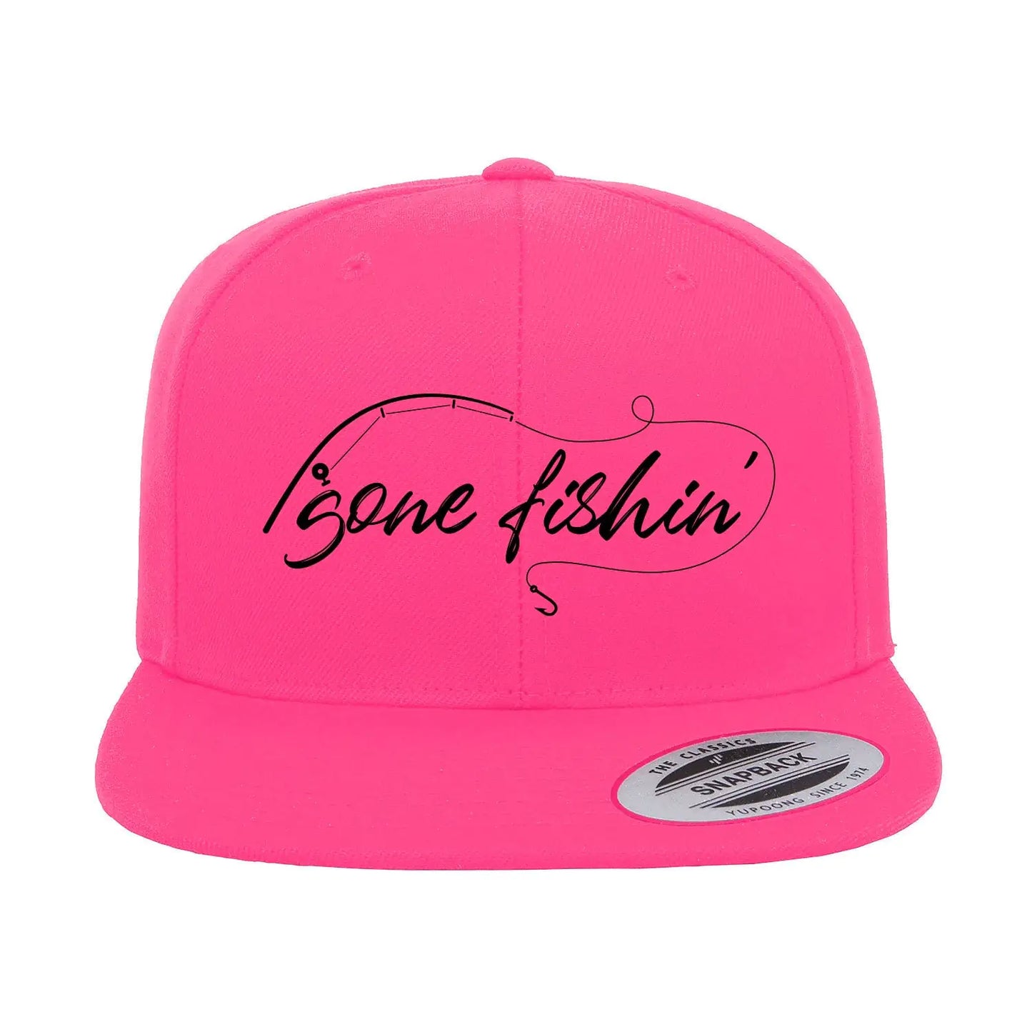 Gone Fishing with Rod Embroidered Flat Bill Cap