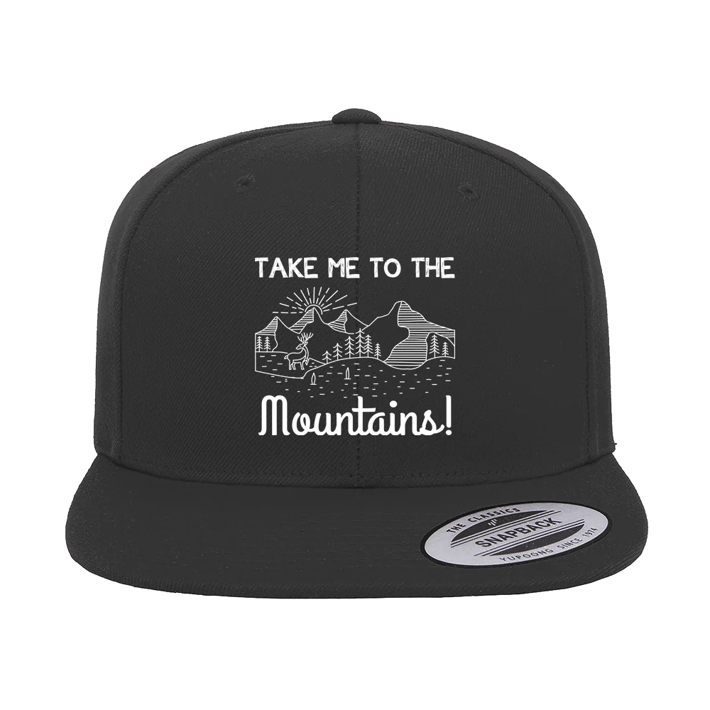 Hiking Take Me To The Mountains Embroidered Flat Bill Cap