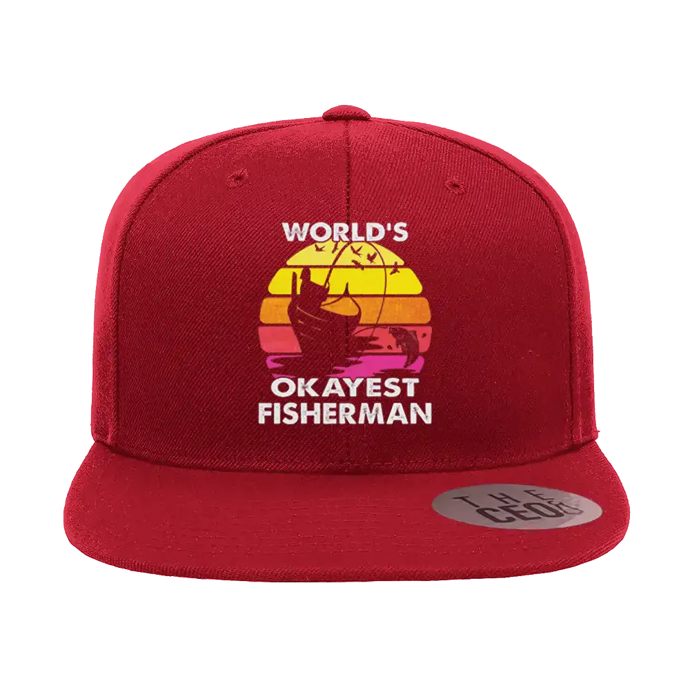 World's Okayest Fisherman Printed Flat Bill Cap