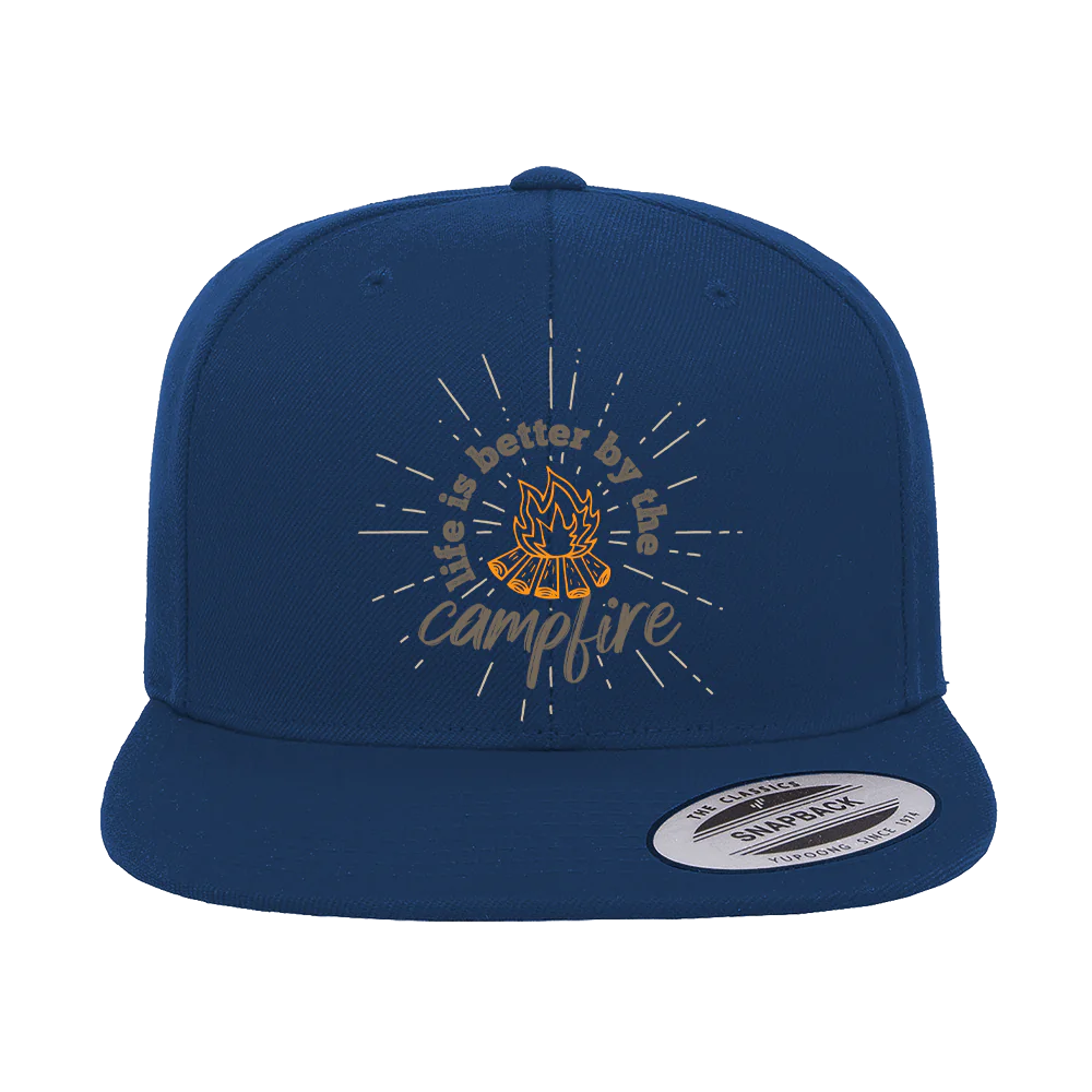 Life Is Better Campfire Embroidered Flat Bill Cap