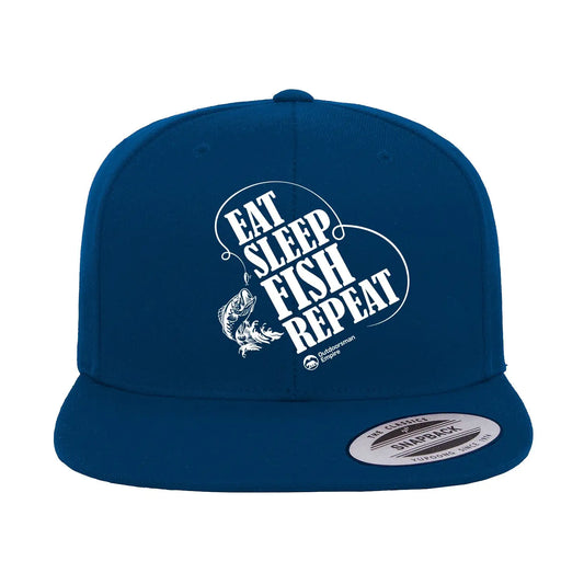 Eat Sleep Fish Repeat Embroidered Flat Bill Cap