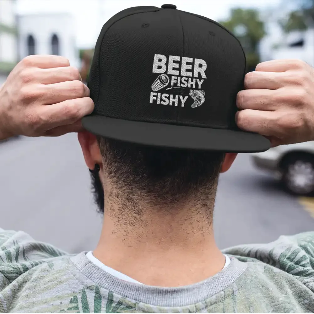 Beer Fishy Fishy Embroidered Flat Bill Cap