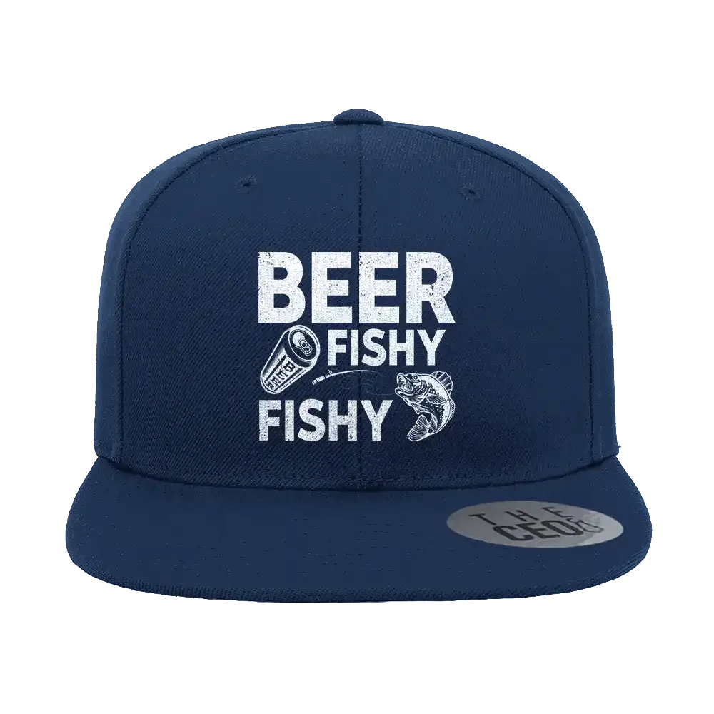 Beer Fishy Fishy Embroidered Flat Bill Cap