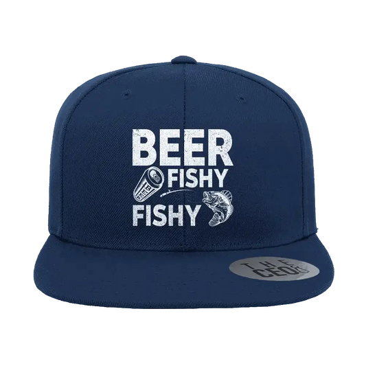 Beer Fishy Fishy Embroidered Flat Bill Cap