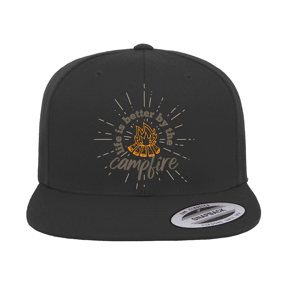 Life Is Better Campfire Embroidered Flat Bill Cap