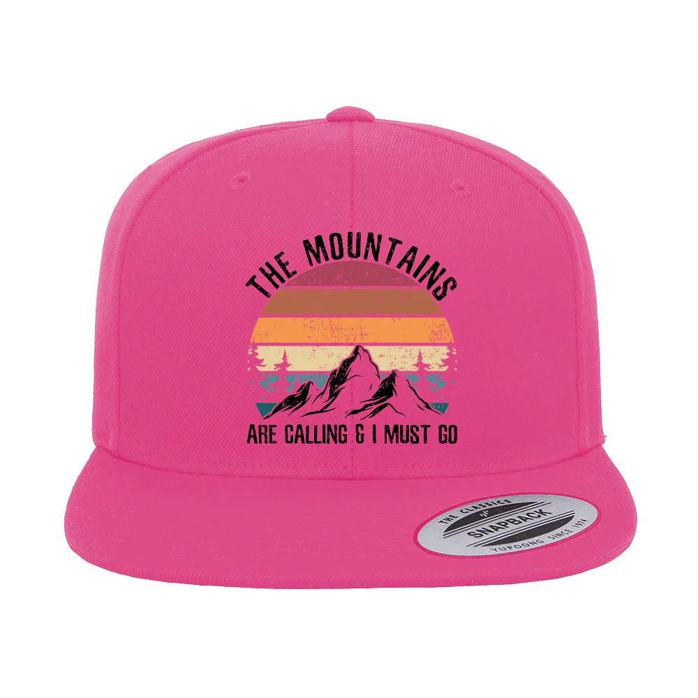 Hiking The Mountains Are Calling Printed Flat Bill Cap