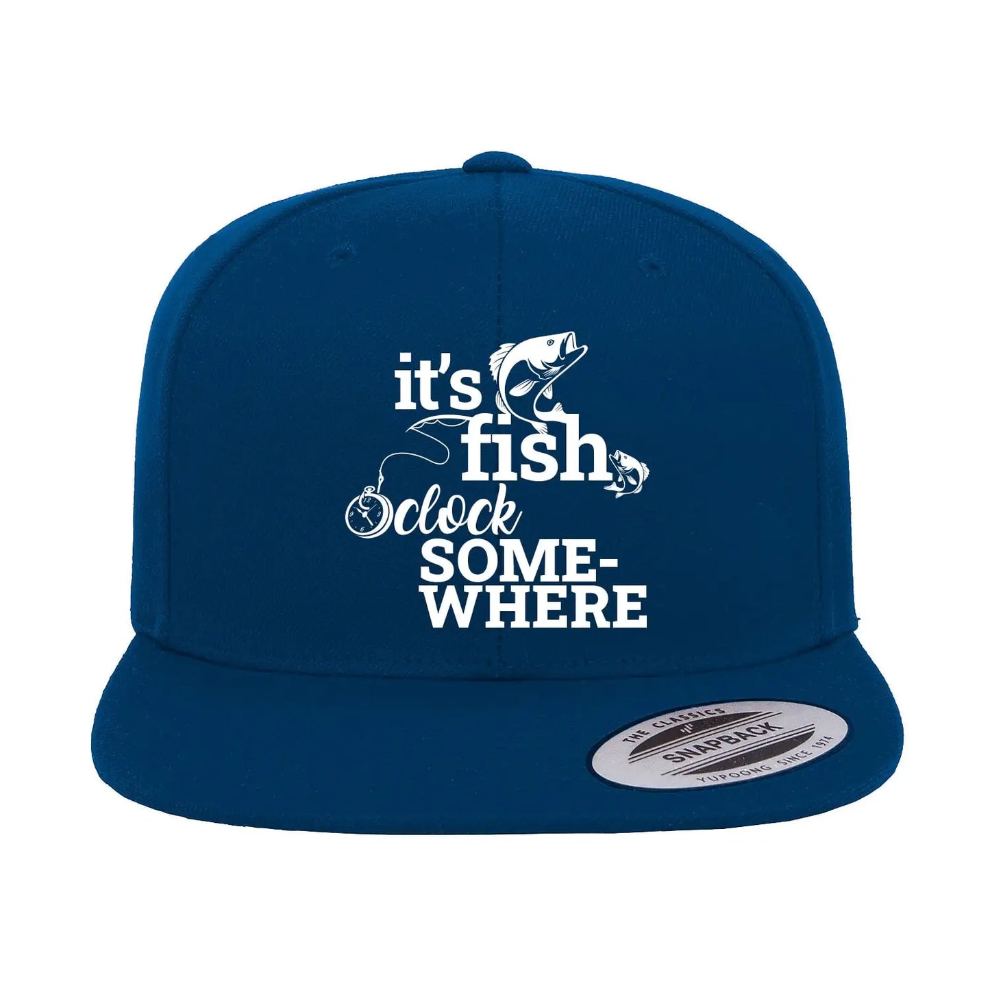 It's Fishing O'clock Embroidered Flat Bill Cap