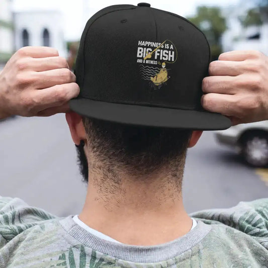 Happiness Is A Big Fish Embroidered Flat Bill Cap