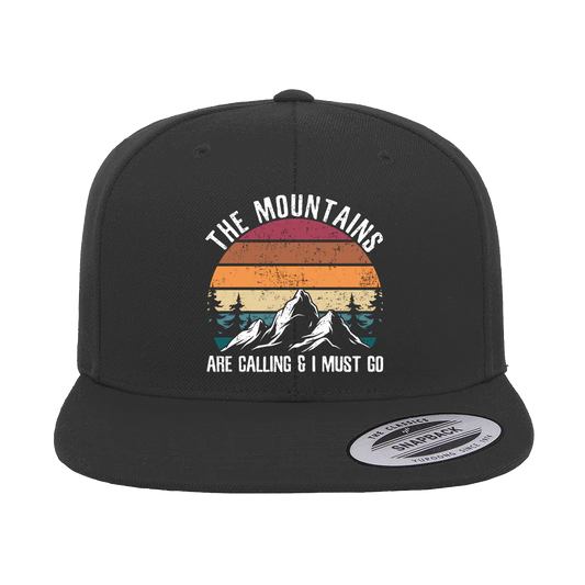 Hiking The Mountains Are Calling Printed Flat Bill Cap