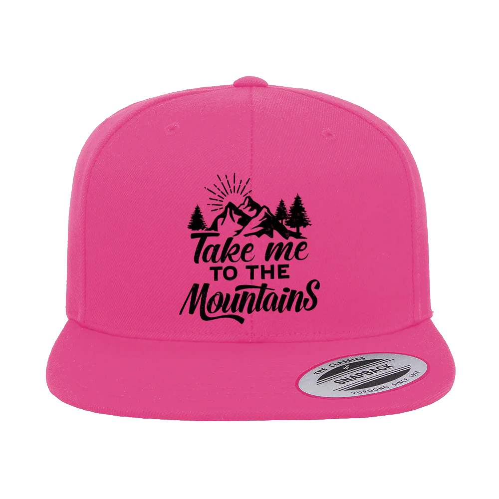 Hiking Take Me To The Mountains Embroidered Flat Bill Cap