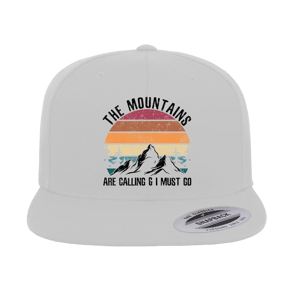 Hiking The Mountains Are Calling Printed Flat Bill Cap