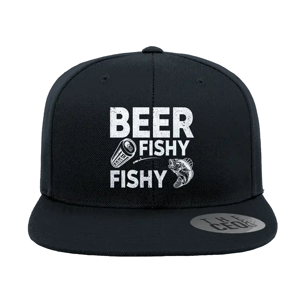 Beer Fishy Fishy Embroidered Flat Bill Cap