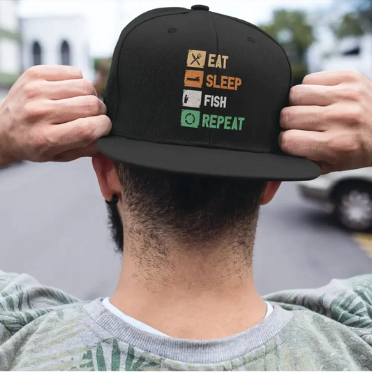 Eat Sleep Fishing Repeat Printed Flat Bill Cap