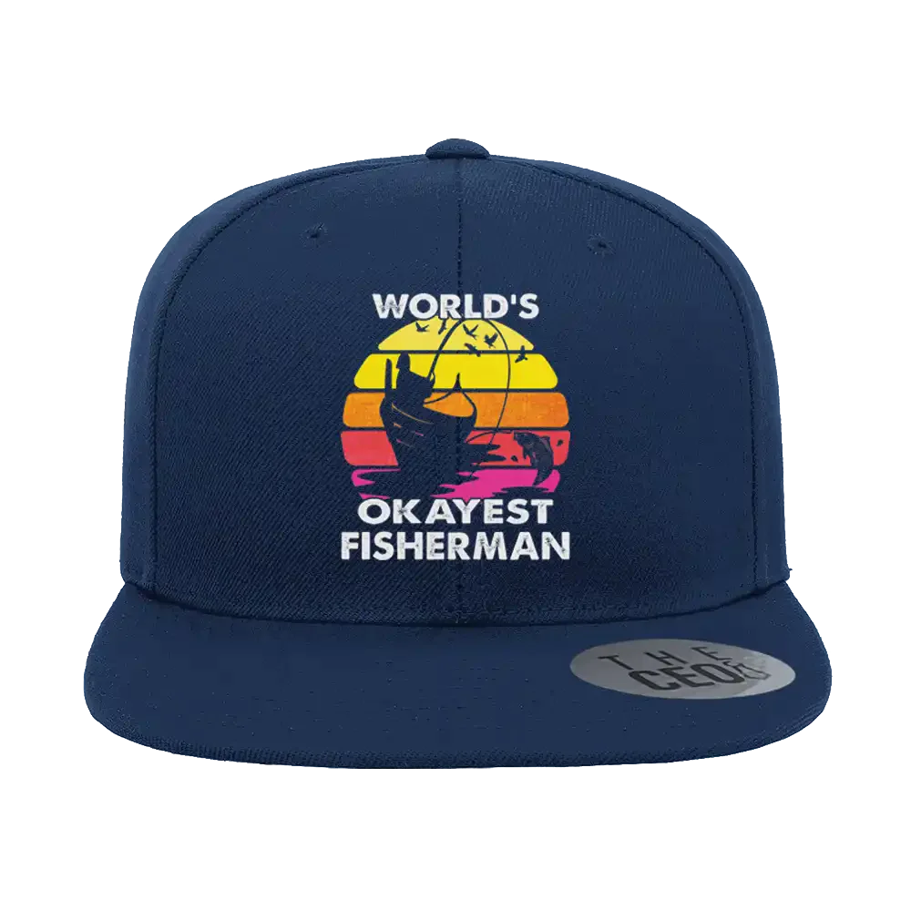 World's Okayest Fisherman Printed Flat Bill Cap