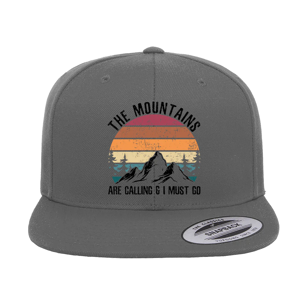 Hiking The Mountains Are Calling Printed Flat Bill Cap