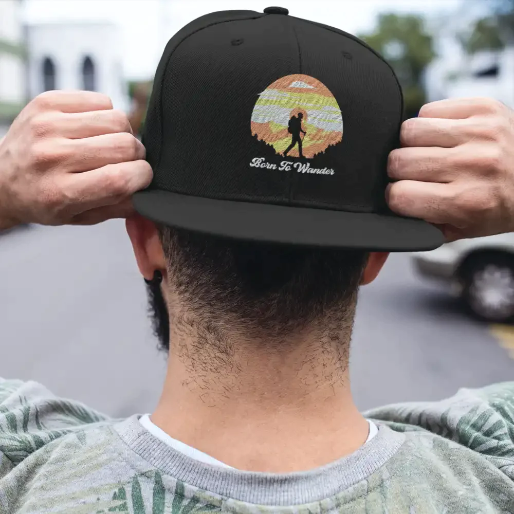 Born To Wander Embroidered Flat Bill Cap