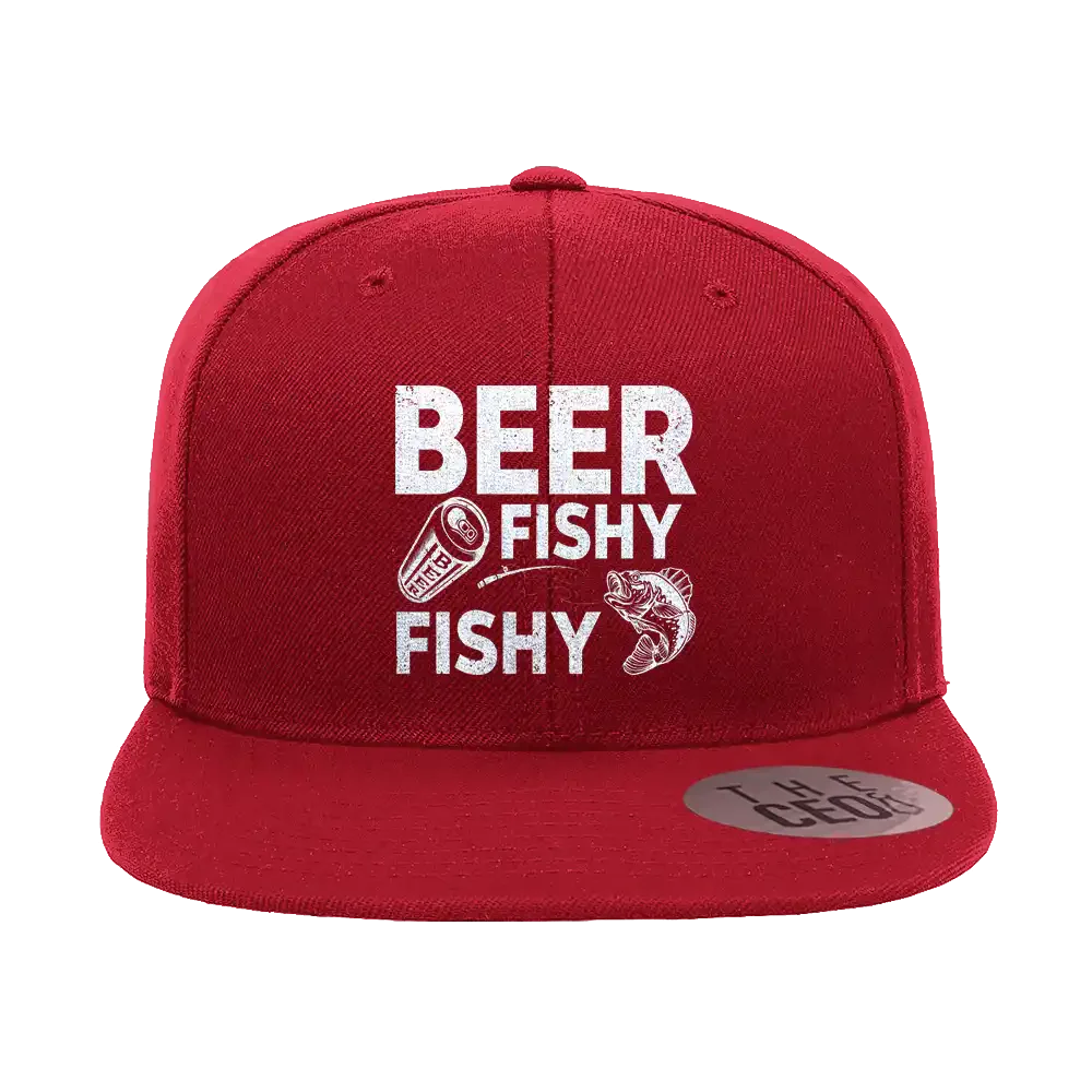 Beer Fishy Fishy Embroidered Flat Bill Cap