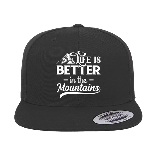 Hiking Life Is Better In The Mountains Embroidered Flat Bill Cap